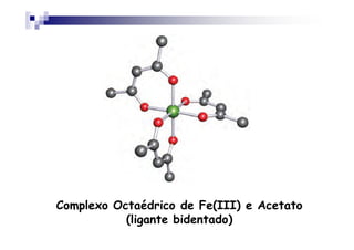 Complexo Octaédrico de Fe(III) e Acetato
(ligante bidentado)
 