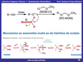 Química Orgânica Teórica 1 – Substituição Nucleofílica

Prof. Gustavo Pozza Silveira

Mecanismo se assemelha muito ao de hidrólise de acetais

acetal

hemicetal
www.iq.ufrgs.br/biolab

29

 