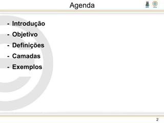 Agenda
- Introdução
- Objetivo
- Definições
- Camadas
- Exemplos
2
 