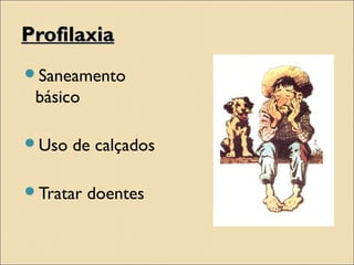ProfilaxiaProfilaxia
Saneamento
básico
Uso de calçados
Tratar doentes
 
