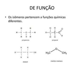 DE FUNÇÃO
• Os isômeros pertencem a funções químicas
diferentes.
 
