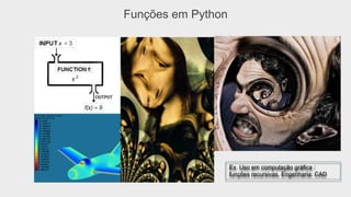 Funções em Python
Ex. Uso em computação gráfica :
funções recursivas, Engenharia: CAD
 