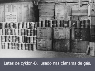 Latas de zyklon-B, usado nas câmaras de gás.
 