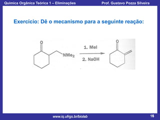 Química Orgânica Teórica 1 – Eliminações

Prof. Gustavo Pozza Silveira

Exercício: Dê o mecanismo para a seguinte reação:

www.iq.ufrgs.br/biolab

16

 