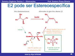 Química Orgânica Teórica 1 – Eliminações

Prof. Gustavo Pozza Silveira

E2 pode ser Estereoespecífica

www.iq.ufrgs.br/biolab

36

 