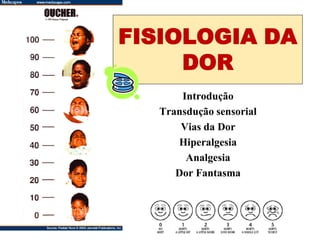 Introdução
Transdução sensorial
Vias da Dor
Hiperalgesia
Analgesia
Dor Fantasma
FISIOLOGIA DA
DOR
 