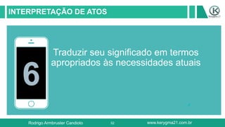 52
INTERPRETAÇÃO DE ATOS
6
Traduzir seu significado em termos
apropriados às necessidades atuais
Rodrigo Armbruster Candioto www.kerygma21.com.br
 