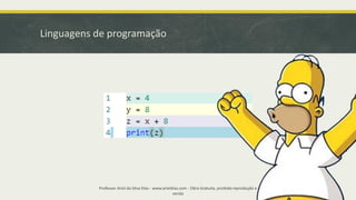 Linguagens de programação
Professor Ariel da Silva Dias - www.arieldias.com - Obra Gratuita, proibida reprodução e
venda
 