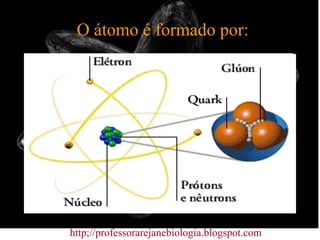 O átomo é formado por: http;//professorarejanebiologia.blogspot.com 