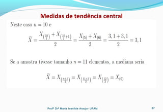 Medidas de tendência central
Profª Drª Maria Ivanilde Araujo- UFAM 57
 