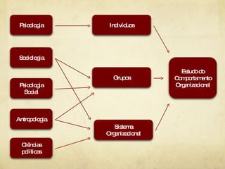 Psicologia Sociologia Psicologia Social Antropologia Ciências políticas Indivíduos Grupos Sistema Organizacional Estudo do Comportamento Organizacional 