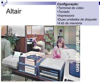 Altair Configuração: Terminal de vídeo Teclado Impressora Duas unidades de disquete 4 kb de memória 
