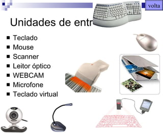 Unidades de entrada Teclado Mouse Scanner Leitor óptico WEBCAM Microfone Teclado virtual volta 