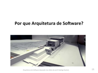 19	
  
Por	
  que	
  Arquitetura	
  de	
  So-ware?	
  
Arquitetura	
  de	
  SoAware	
  (baseado	
  nos	
  slides	
  do	
  profr	
  Rodrigo	
  Quites)	
  
 