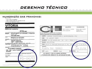 DESENHO TÉCNICO
NUMERAÇÃO DAS PRANCHAS:
 