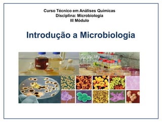 Introdução a Microbiologia
Curso Técnico em Análises Químicas
Disciplina: Microbiologia
III Módulo
 