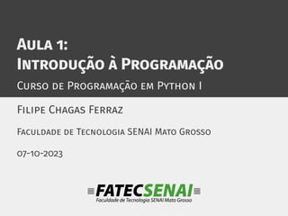 Aula 1:
Introdução à Programação
Curso de Programação em Python I
Filipe Chagas Ferraz
Faculdade de Tecnologia SENAI Mato Grosso
07-10-2023
 