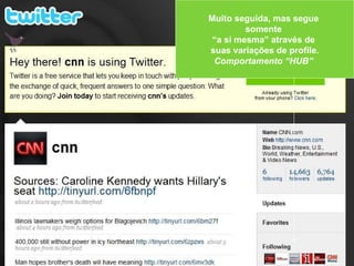 Muito seguida, mas segue  somente  “ a si mesma” através de  suas variações de profile. Comportamento “HUB”   