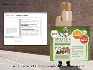 Wireframes  x Layouts Fonte: Luciana Cattony – plantabaixa.wordpress.com 