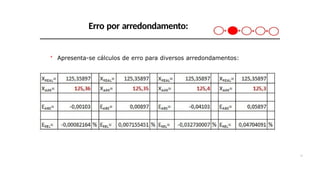 Erro por arredondamento:
＊ Apresenta-se cálculos de erro para diversos arredondamentos:
32
 
