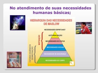 No atendimento de suas necessidades humanas básicas; 
