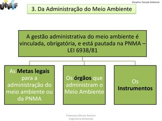 Disciplina: Poluição AmbientalO Meio Ambiente no Brasil   1972: »Criação da SEMA – Secretaria Especial de Meio Ambiente (Pouco depois da Conferência de Estocolmo)