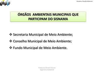 Disciplina: Poluição Ambiental3. Da Administração do Meio Ambiente Professora Miriam AmorimEngenharia Ambiental