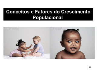 Conceitos e Fatores do Crescimento 
22 
Populacional 
 