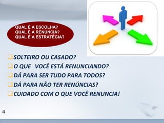 www.fgv.br/fgvonline 
4 
QUAL É A ESCOLHA? 
QUAL É A RENÚNCIA? 
QUAL É A ESTRATÉGIA? 
 