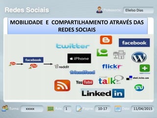 Aula: Pág: Data:10 10 a 17 18-jan-122503-BTurma:
Instrutor: Ricardo Paladini Matos
xxxxx 1 10-17 11/04/2015
Elielso Dias
MOBILIDADE E COMPARTILHAMENTO ATRAVÉS DAS
REDES SOCIAIS
 