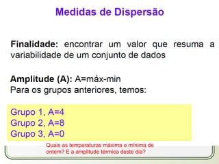 Título
Texto...
Quais as temperaturas máxima e mínima de
ontem? E a amplitude térmica deste dia?
 
