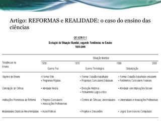 Artigo: REFORMAS e REALIDADE: o caso do ensino das
ciências
 