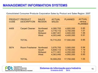 MANAGEMENT INFORMATION SYSTEMS




                                                    Sistemas de Informação para Indústria   15
 Departamento de Engenharia Mecânica e Industrial            © António Grilo   2013
 
