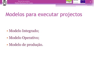Modelos para executar projectos   Modelo Integrado; Modelo Operativo; Modelo de produção.5