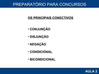 PROAB 2010 AULA 2 PREPARATÓRIO PARA CONCURSOS OS PRINCIPAIS CONECTIVOS CONJUNÇÃO DISJUNÇÃO NEGAÇÃO CONDICIONAL BICONDICIONAL 