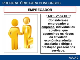 EMPREGADOR ART. 2º da CLT : Considera-se empregador a  empresa , individual ou coletiva, que assumindo os riscos da atividade econômica admite, assalaria e dirige a prestação pessoal dos serviços. 