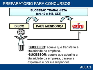 SUCEDIDO : aquele que transferiu a titularidade da empresa. SUCESSOR : aquele que adquiriu a titularidade da empresa, passou a  explorá-la e por ela responder. DISCO PAES MENDONÇA 