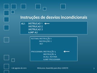 Instruções de desvios incondicionais




1 de agosto de 2012   Minicurso: Assembly para 8051 GDESTE   3
 