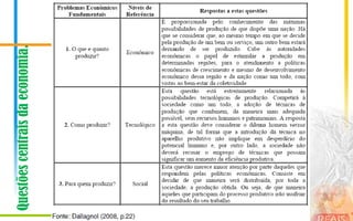 Questões centrais da economia.
 