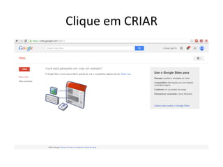 Clique em CRIAR  