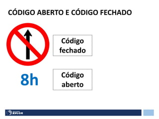 CÓDIGO ABERTO E CÓDIGO FECHADO
Código
fechado
Código
aberto8h
 