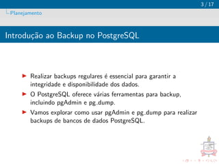 Backup pgAdmin e Restore do pgAdmin PostGreSql | PDF