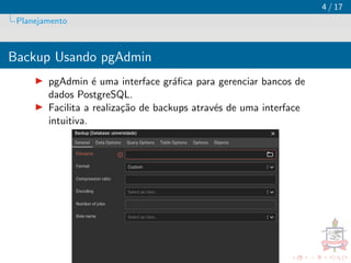 Backup pgAdmin e Restore do pgAdmin PostGreSql | PDF
