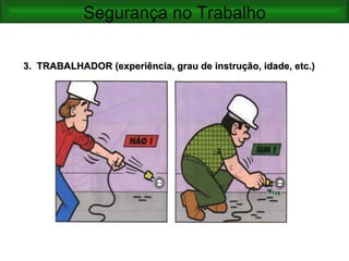 Segurança no Trabalho

3. TRABALHADOR (experiência, grau de instrução, idade, etc.)
 