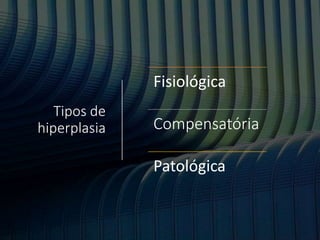 Tipos de
hiperplasia
Fisiológica
Compensatória
Patológica
 