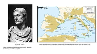 Crédito da imagem: https://pt.wikipedia.org/wiki/An%C3%ADbal#/media/File:Hannibal_route_of_invasion-pt.svgBusto de Aníbal
Crédito da imagem: Phaidon Verlag (Wien-Leipzig) - "Römische
Geschichte", gekürzte Ausgabe (1932).
 