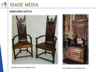 IDADE MÉDIA
MOBILIÁRIO GÓTICO

Cadeira Gótica com espaldar alto.

Trono Gótico com espaldar alto.

 