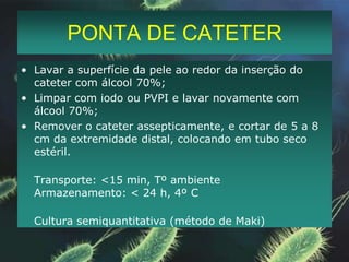 OLHO - conjuntivaRetirar secreção purulenta superficial com swab umedecido em salina estéril ;Colocar com dois swab umedecidos em salina estéril ou caldo; Semear imediatamente em agar sangue e agar chocolate, ou transportar em Stuart; Fazer lâminas.	Transporte: 	placas <15 min, Tº ambiente		"swabs" <2 h, Tº ambienteArmazenamento: < 48 h, Tº ambiente (em Stuart)