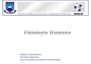 ERGONOMIA
Professor: Daniel Moura
Disciplina: Ergonomia
Curso: Graduação em Engenharia de Produção
 