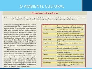 O AMBIENTE CULTURAL
 